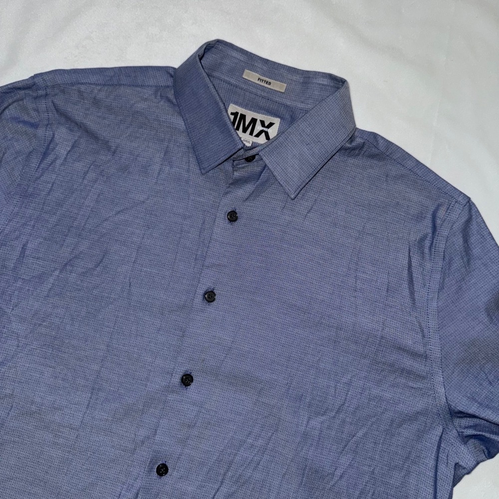 Express 1MX Fitted Dress Shirt Mens 16-16 1/2 Long Sleeve Blue Button‎ Down